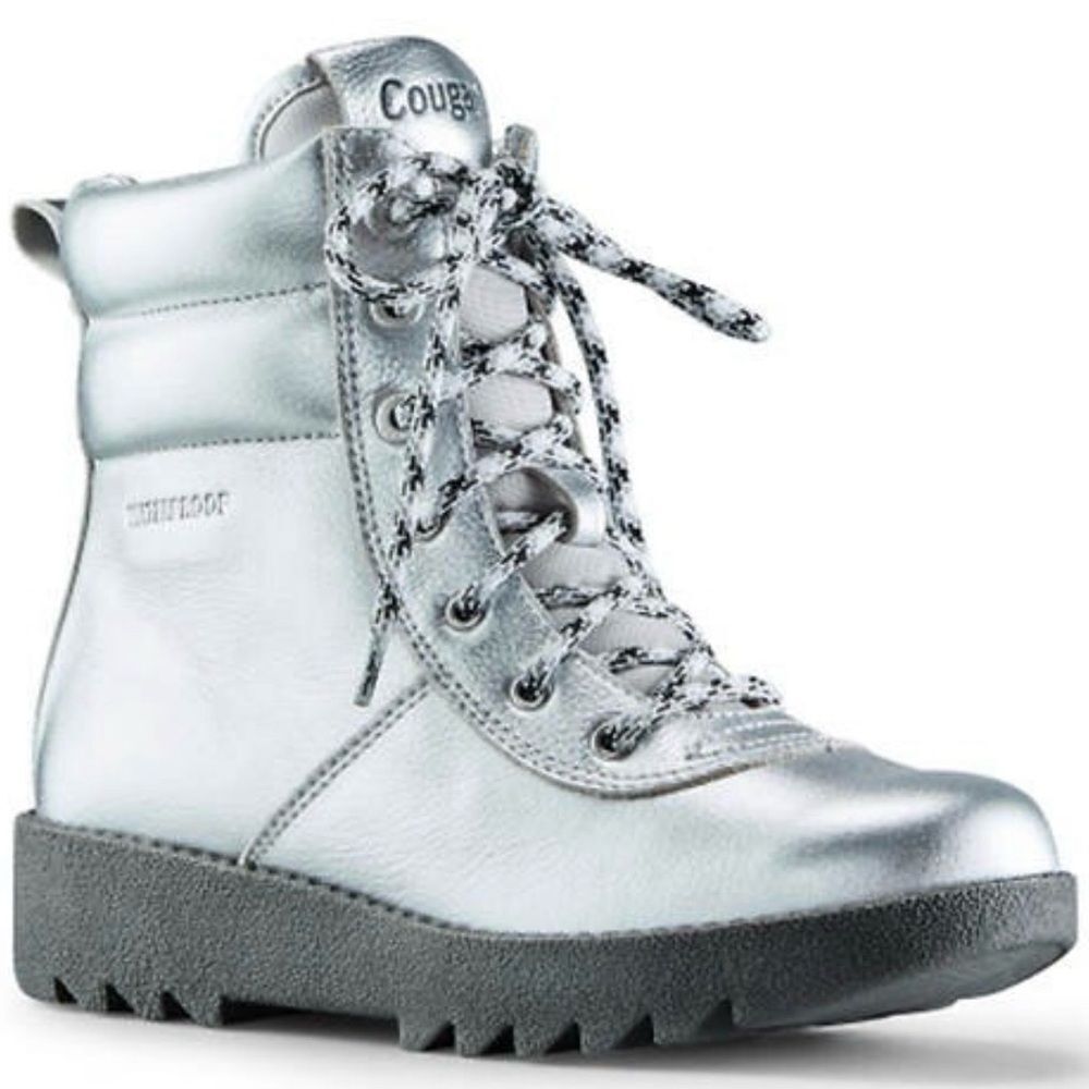 Cougar Nash Waterproof Silver Metallic Leather Ankle Boots size 6 fleece lined